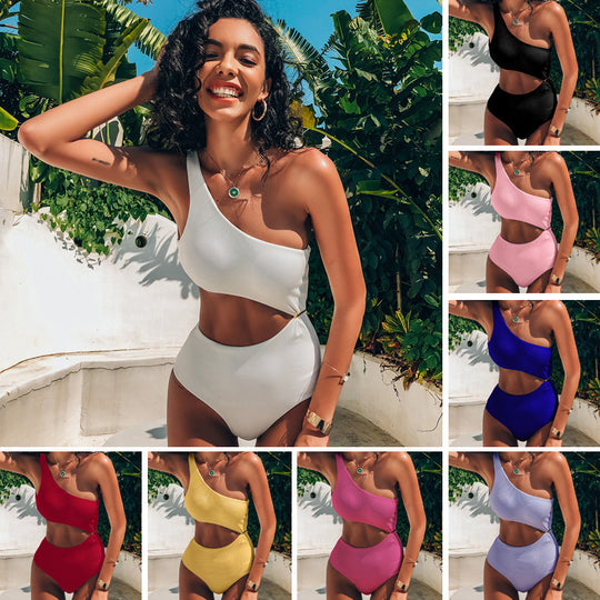 Damen One-Shoulder-Bikini mit hohem Beinausschnitt EB