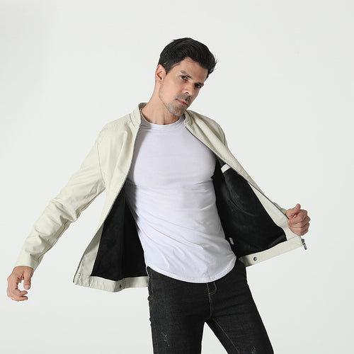 Herren modische Kunstlederjacke mit elastischem Kragen EB
