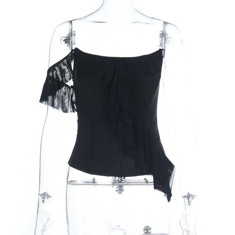 Damen elegante Spitzenbluse mit asymmetrischem Design EB