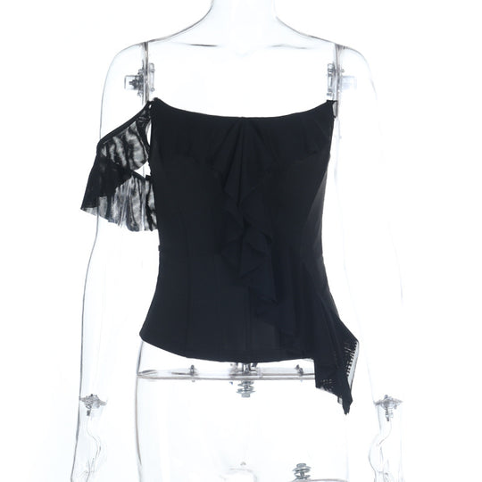 Damen elegante Spitzenbluse mit asymmetrischem Design EB