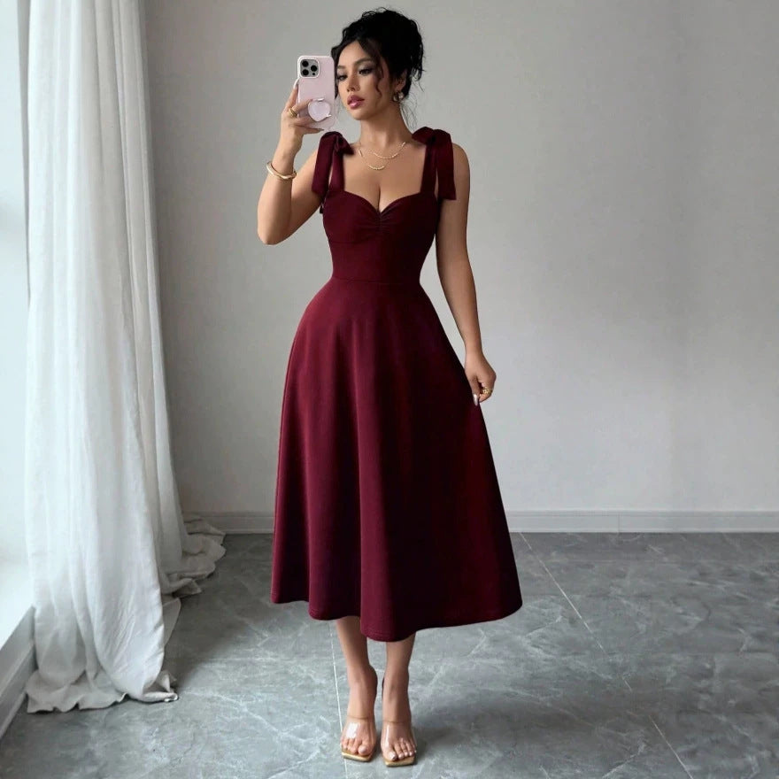 Damen Midi Kleid mit süßen Schleifenärmel EB