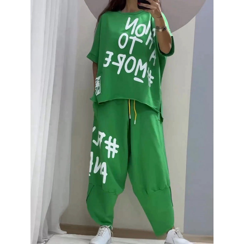 Damen Lässiges Set mit oversize T-Shirt und bequemen Jogginghose EB