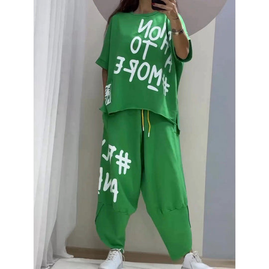 Damen Lässiges Set mit oversize T-Shirt und bequemen Jogginghose EB