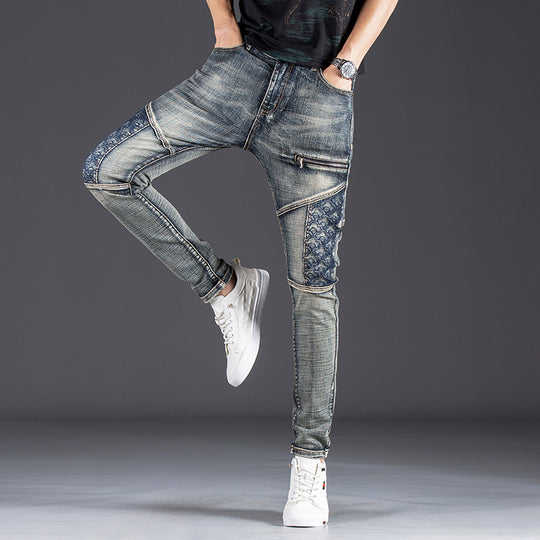Herren modische Slim Fit Jeans mit kreativen Designelementen und einzigartigen Nähten EB