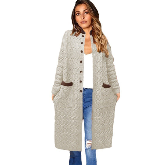 Damen Strickmantel mit großem Zopfdesign und praktischen Taschen EB