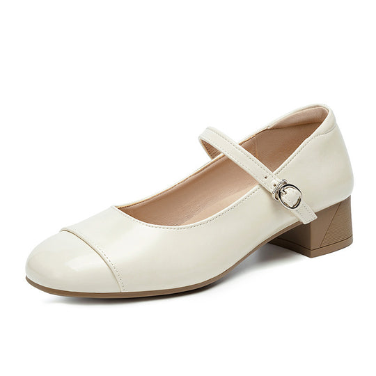 Damen Mary Jane Ballerinas mit verstellbarem Riemen und komfortablem Blockabsatz EB