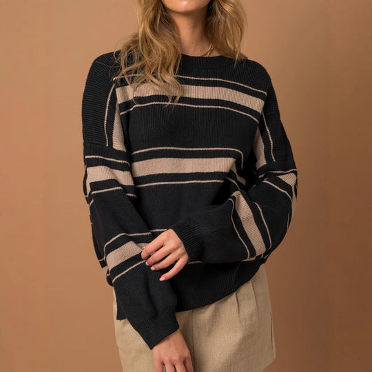 Damen lässiger Pullover mit modernen Streifen EB