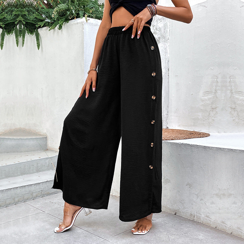 Damen Weite Palazzo-Hose mit Knopfdetails und elegantem Schlitz EB