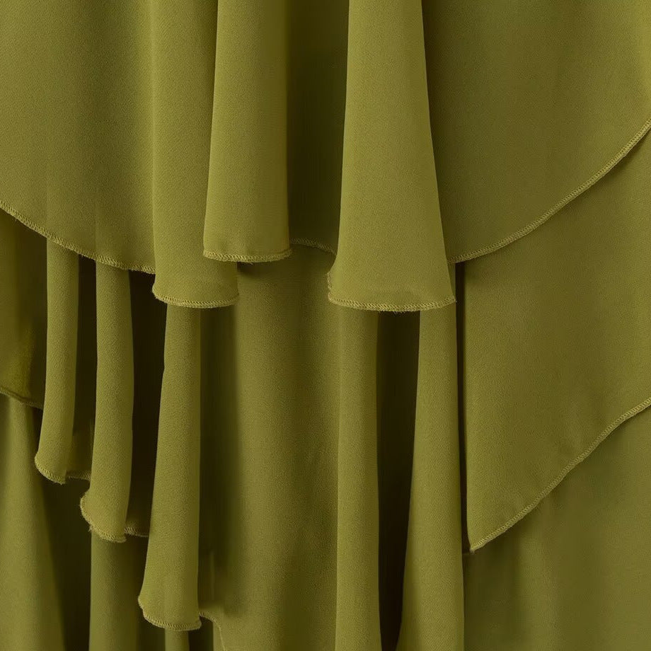Damen Maxikleid mit schwingenden Volants EB