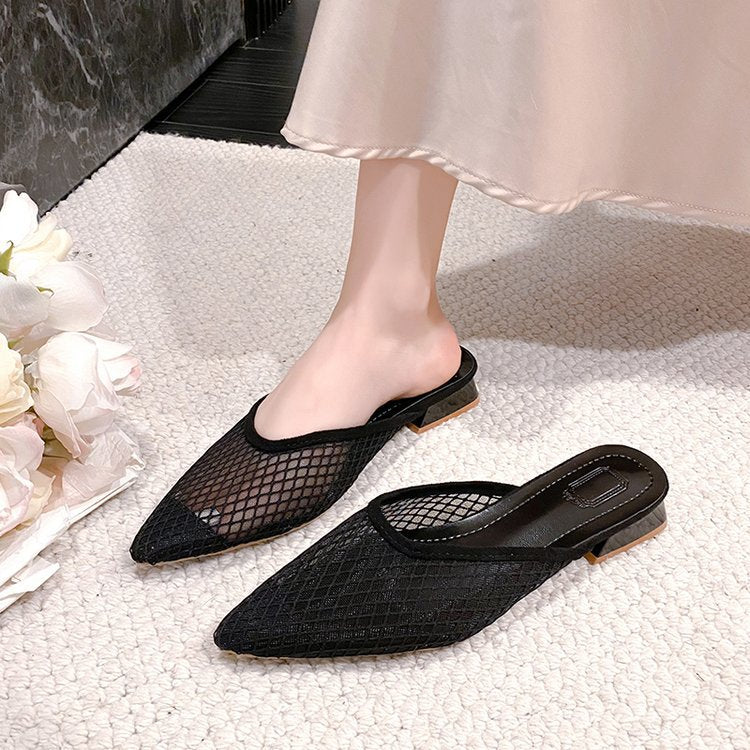 Damen elegante Mules mit feinem Netzdesign und bequemem Blockabsatz EB