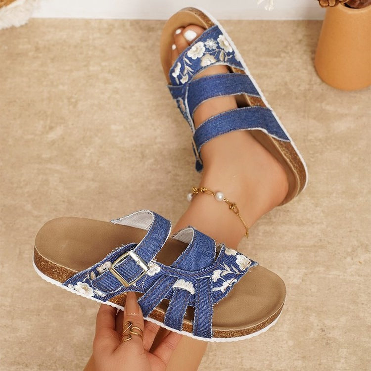Damen modische Komfortsandalen mit dekorativem Blumenstick EB