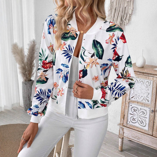 Damen Blumenmuster Bomberjacke EB