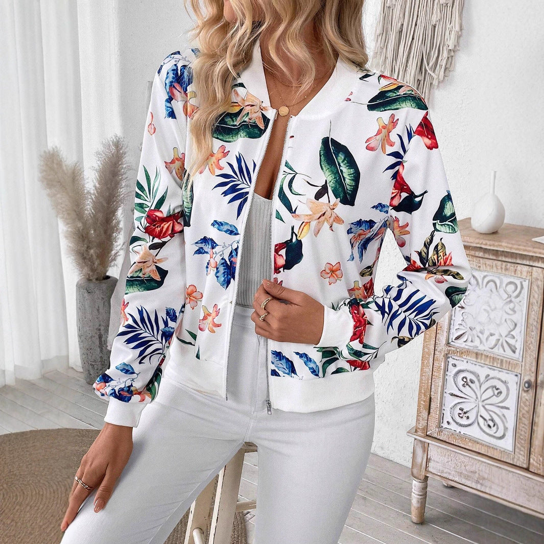 Damen Freizeitjacke mit floralem Design und Reißverschluss EB