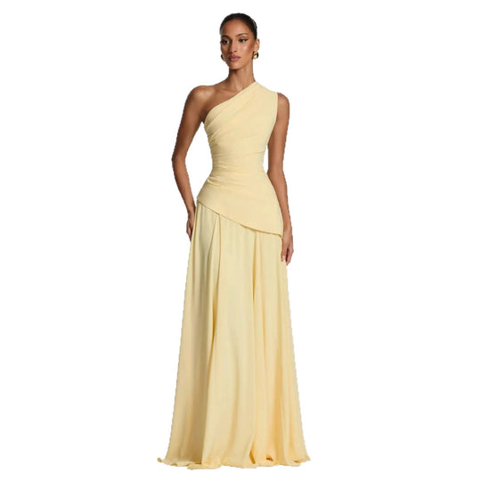 Damen Elegantes One-Shoulder Maxikleid mit fließenden Drapierungen EB