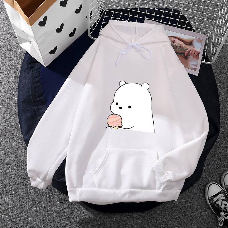 Damen nan oversized Kapuzenpullover im Streetstyle mit weichem Fleece-Innenfutter, Kängurutasche und farbenfrohem Cartoon-Katzen-Planet-Print EB