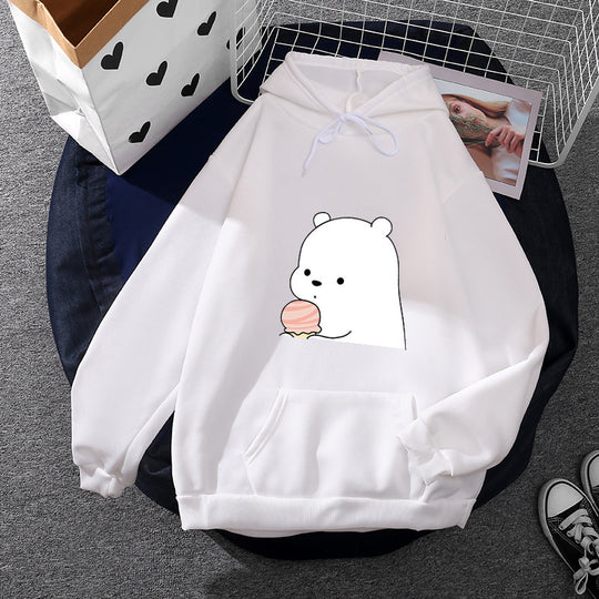 Damen nan oversized Kapuzenpullover im Streetstyle mit weichem Fleece-Innenfutter, Kängurutasche und farbenfrohem Cartoon-Katzen-Planet-Print EB