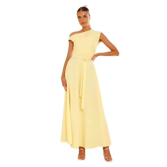 Damen Maxikleid mit schickem asymmetrischen Ausschnitt und eleganter Schleife EB