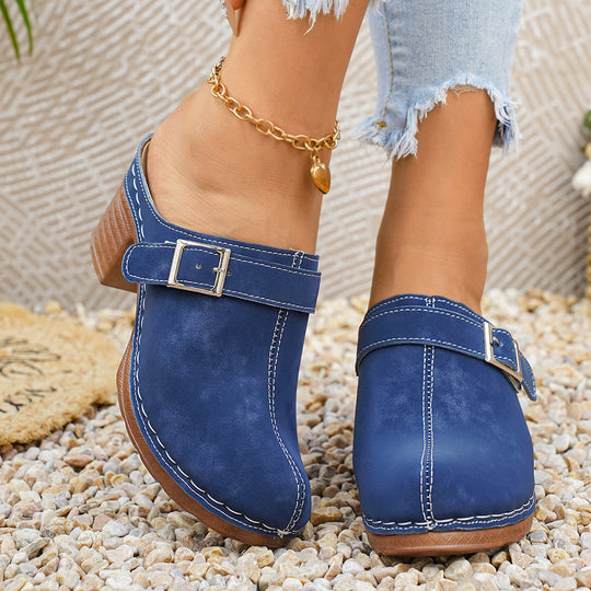 Damen Clogs mit elegantem Riemen und komfortablem Blockabsatz EB