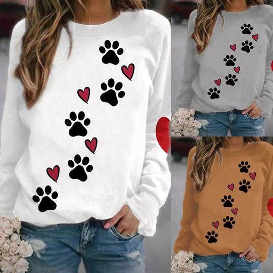 Damen Sweatshirt mit Pfotenabdrücken und Herzen EB