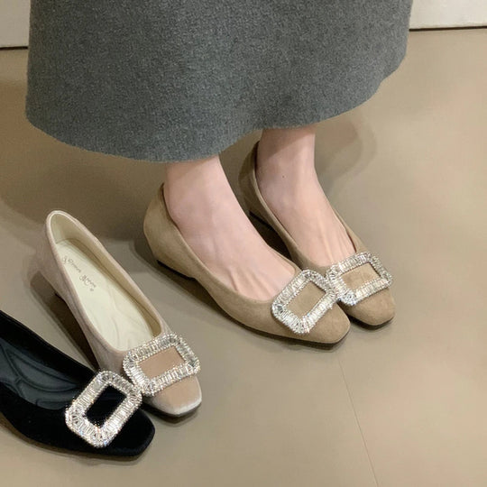 Damen elegante Ballerinas mit funkelnder Schnallenverzierung EB