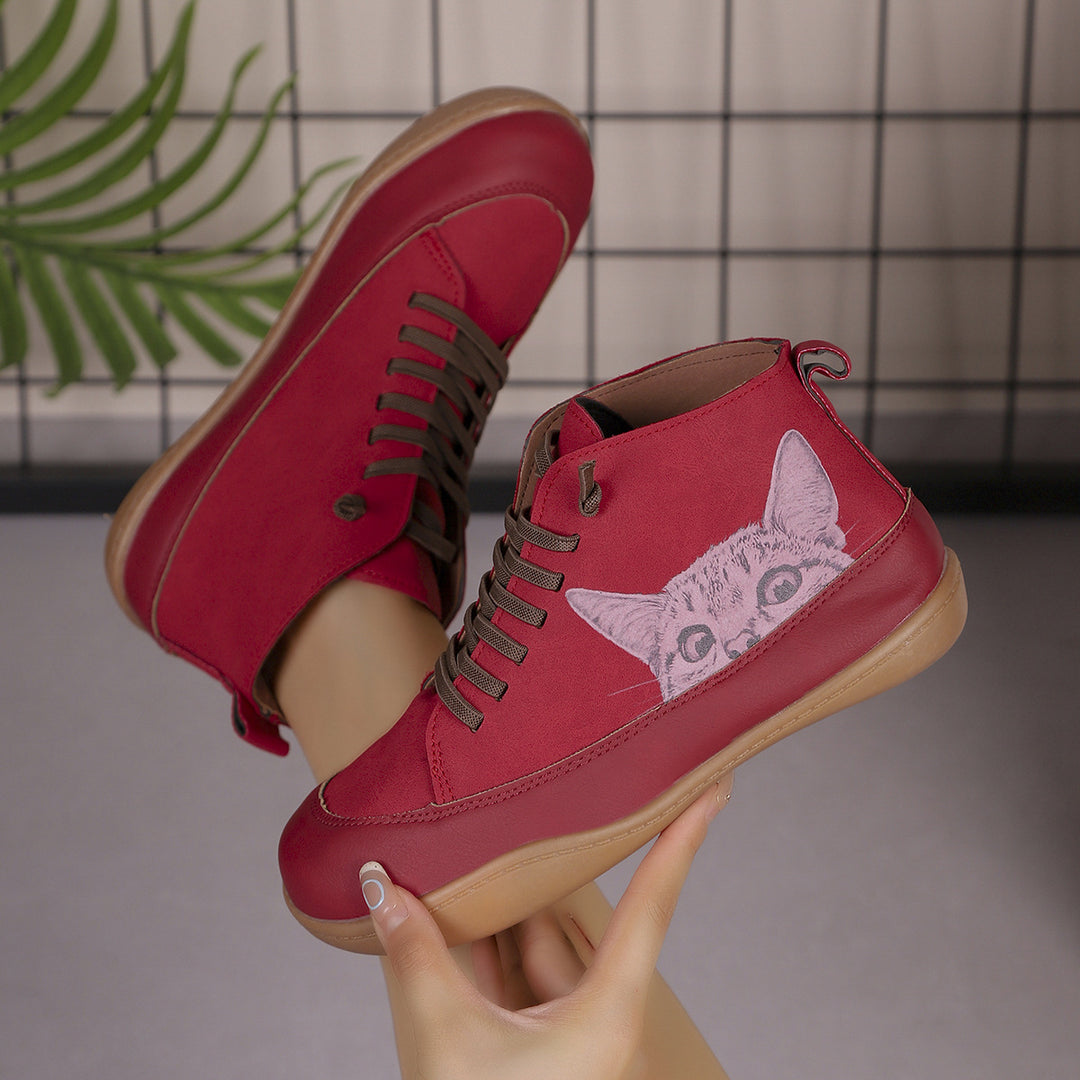 Damen Sneakers mit kreativem Katzen-Design und rutschfester Sohle EB
