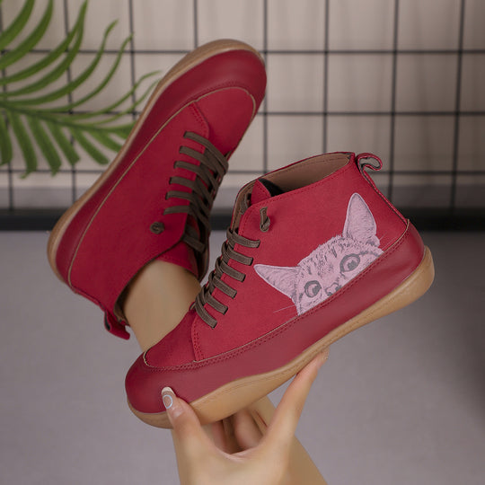 Damen Sneakers mit kreativem Katzen-Design und rutschfester Sohle EB