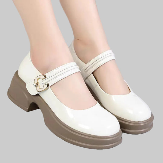 Damen Mary Jane Schuhe mit modischem Schnallenakzent und komfortablem Blockabsatz EB