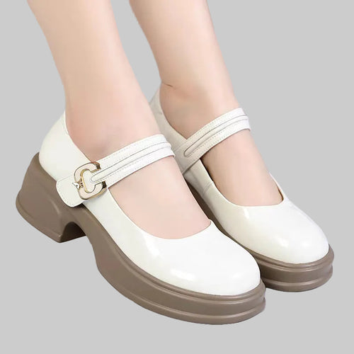Damen Mary Jane Schuhe mit modischem Schnallenakzent und komfortablem Blockabsatz EB