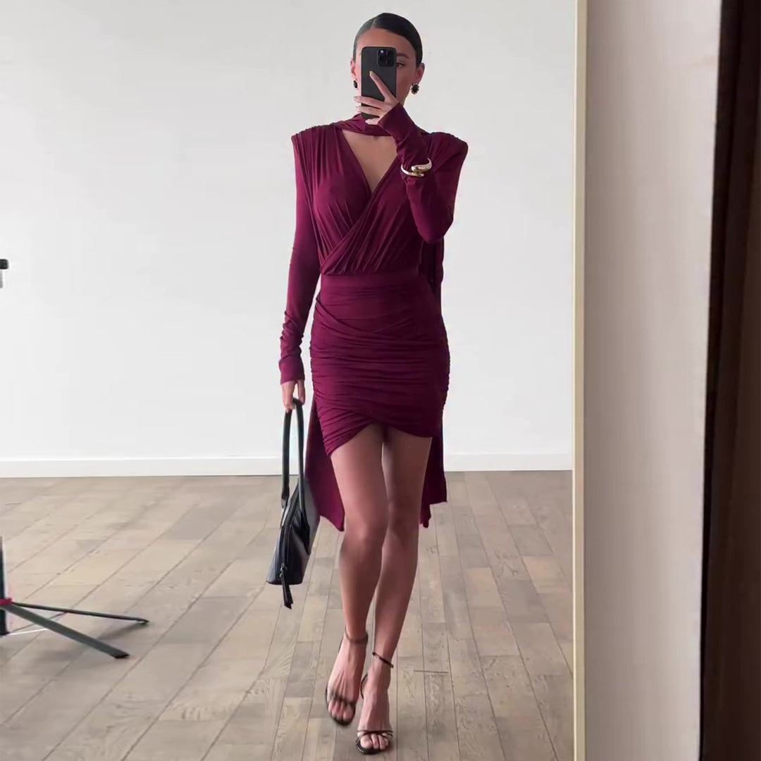 Damen Wickelkleid mit asymmetrischem Saum und raffiniertem Oberteil EB
