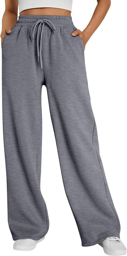 Damen nan weite Loungehose mit hohem Elastikbund, verstellbarem Kordelzug und fließender Palazzosilhouette EB