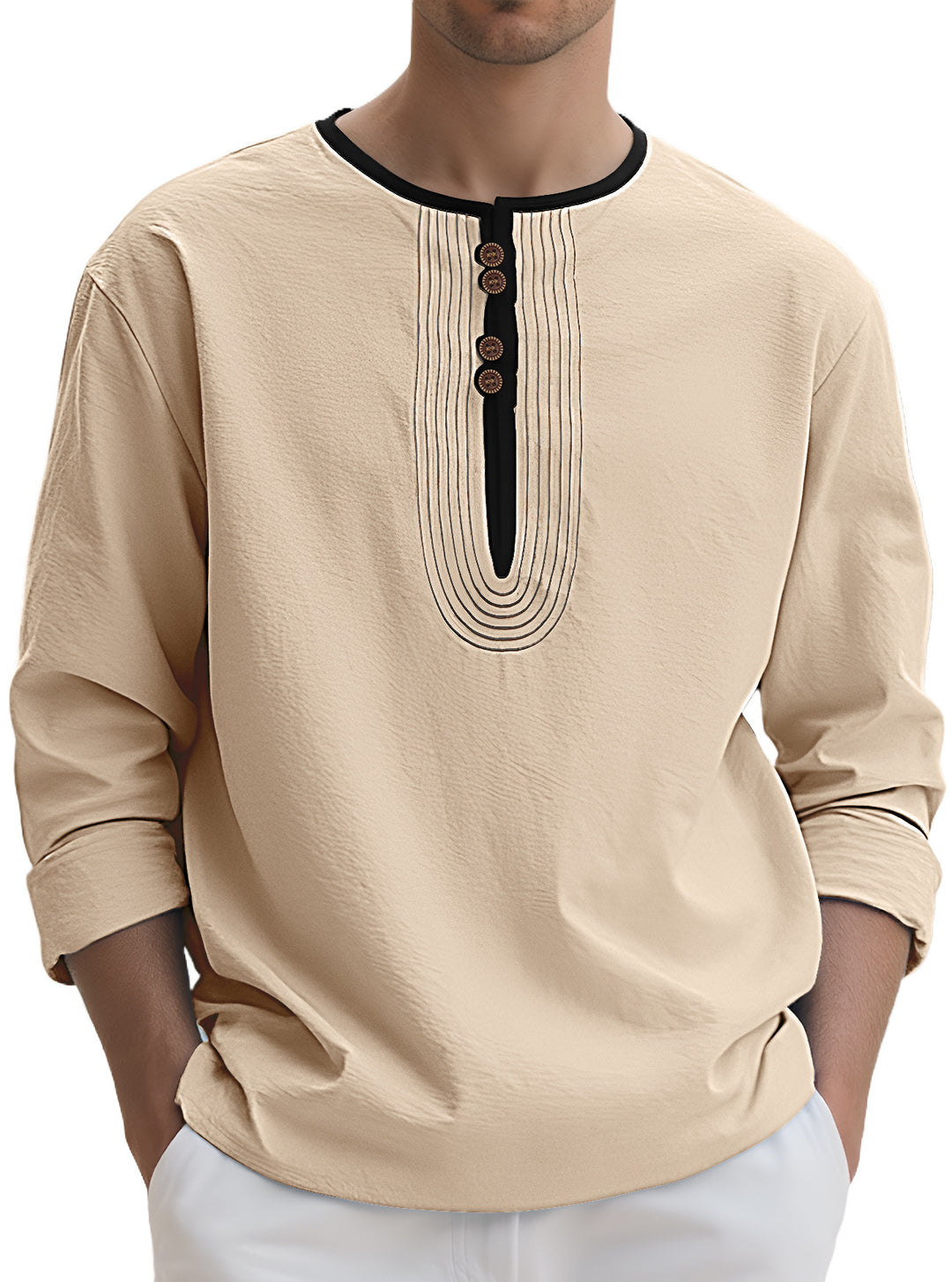 Herren Langarmshirt mit stylischem Knopfdesign EB