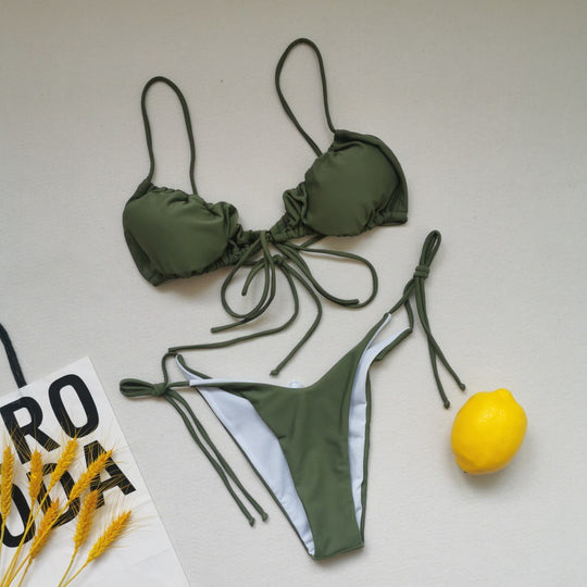 Damen Triangel-Bikini-Set mit verspielten Bindebändern und schickem Farbkontrast EB