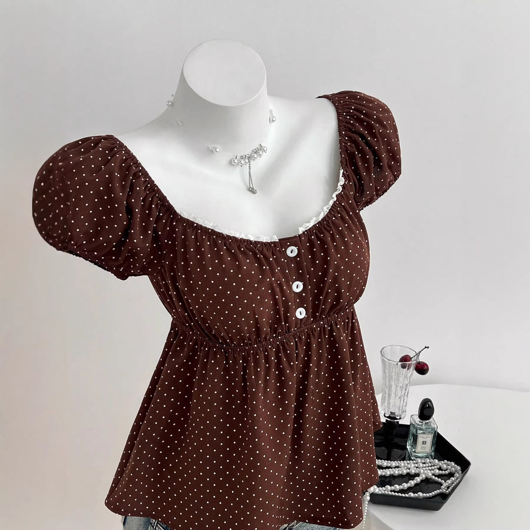 Damen Sommerkleid mit Puffärmeln und süßem Punkten EB