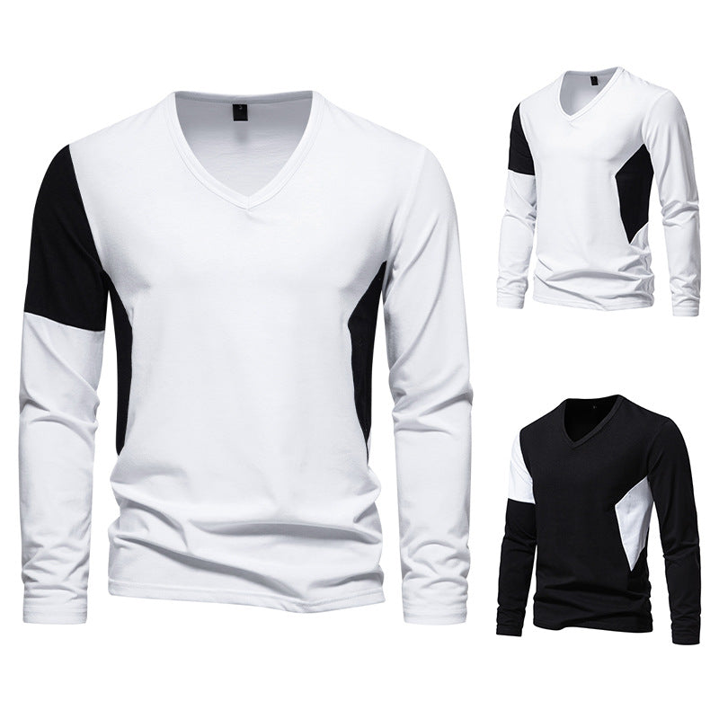 Herren Langarmshirt mit modernem V-Ausschnitt und kontrastierenden Ärmel-Paneelen EB