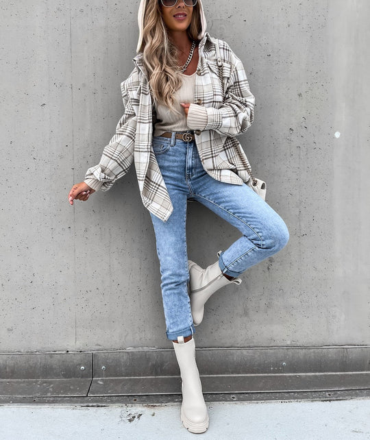 EB | Street Style Chic karierte Jacke mit Kapuze