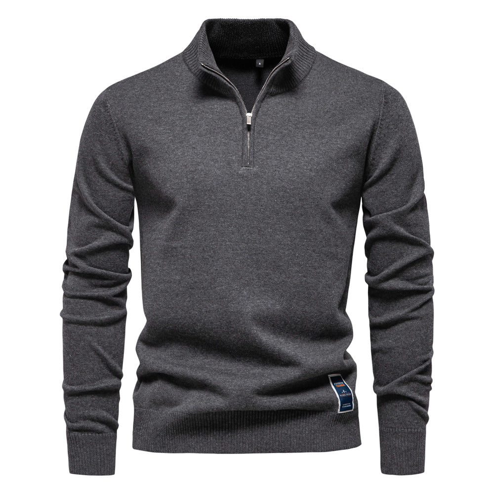 Herren Pullover mit kurzem Reißverschluss und modischem Stehkragen EB