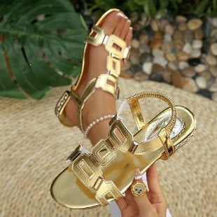 Damen Glänzende Riemensandalen mit modischen Schnallen EB
