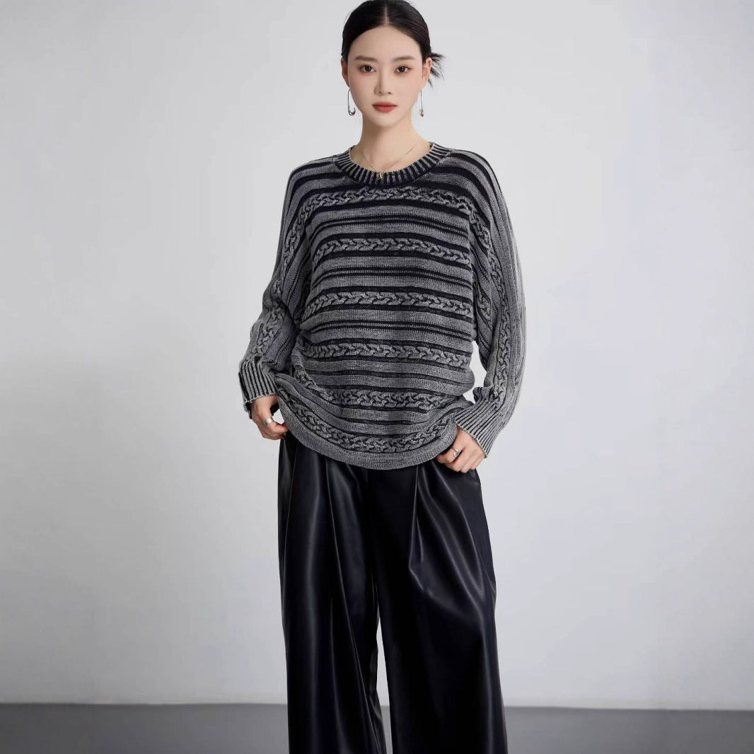 Damen Modischer Strickpullover mit strukturiertem Muster und weitem Schnitt EB