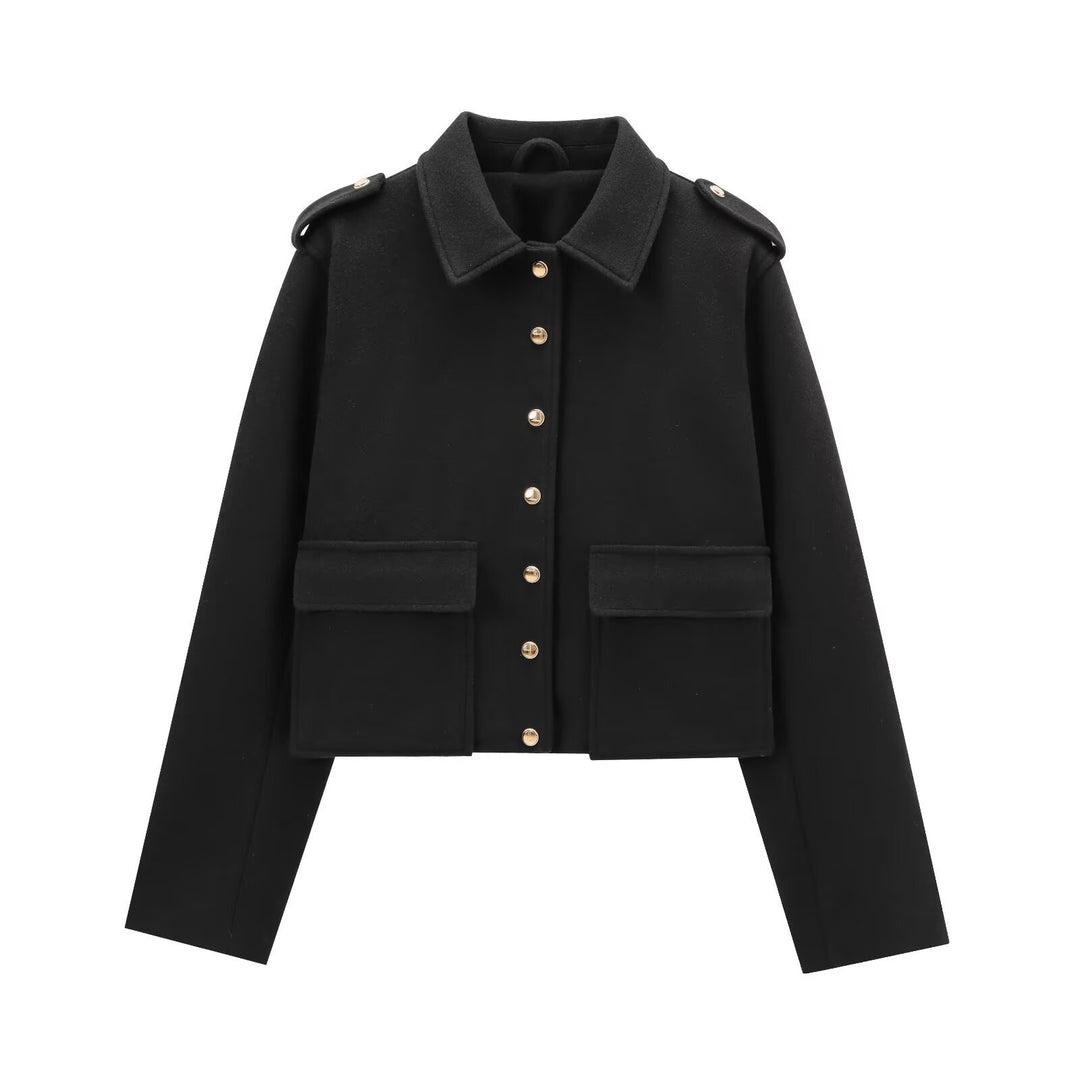 Damen moderne cropped Jacke mit goldenen Druckknöpfen EB