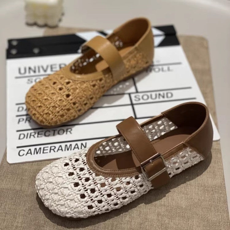 Damen Mary Jane Schuhe mit filigranem Geflecht und verstellbarem Riemen EB