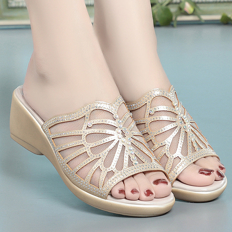 Damen Elegante Sandalen mit modischem Strassdesign und komfortablem Blockabsatz EB
