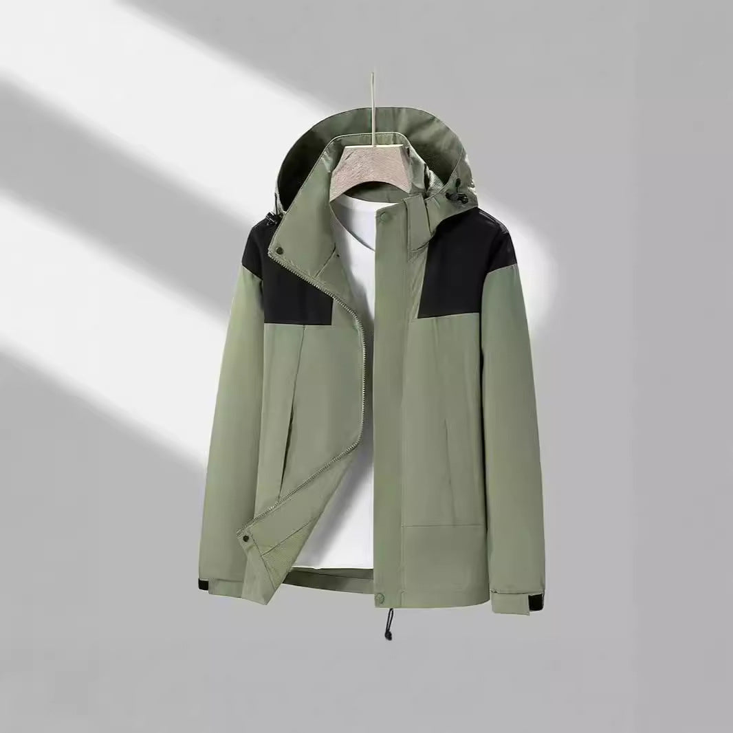 Herren leichte Softshelljacke mit kontrast-Schulterpaneel, verstellbarer Kapuze und Klettmanschetten EB