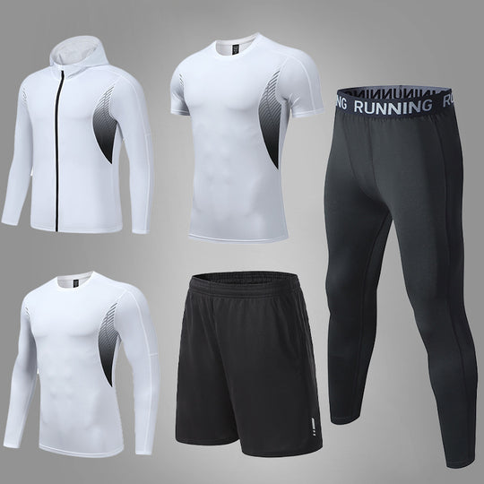 Herren umfassendes Lauf- und Trainingsset mit Funktionszip-Hoodie Kompressions-Tight Shorts Kurz- und Langarmtop EB