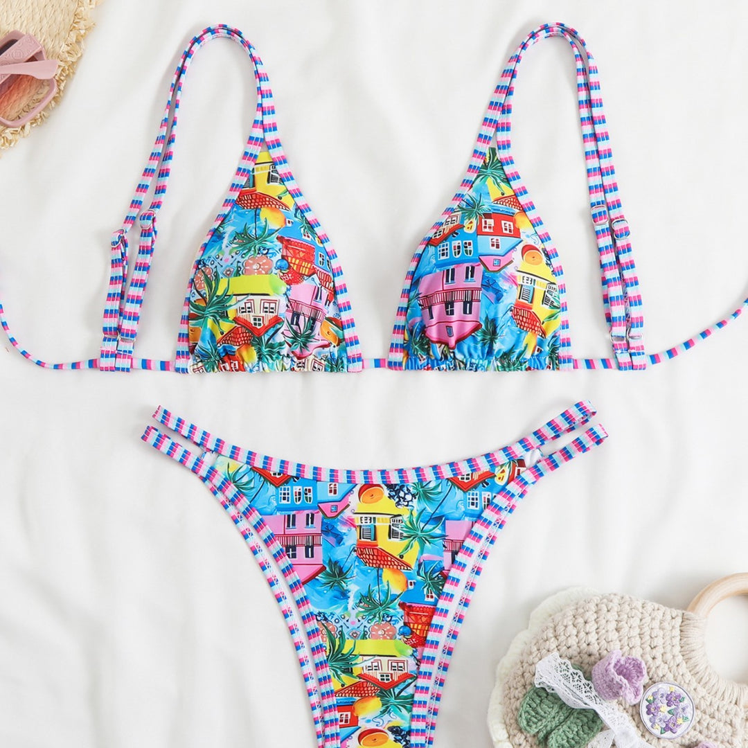 Damen Triangel-Bikini-Set mit verstellbaren Trägern und floralem Muster EB