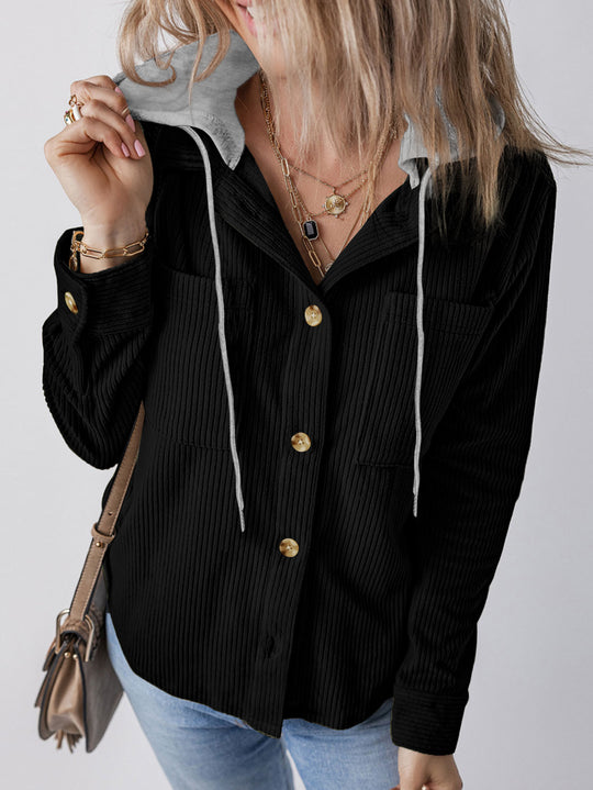 Damen Kapuzenbluse mit strukturiertem Stoff und praktischen Knopfdetails EB