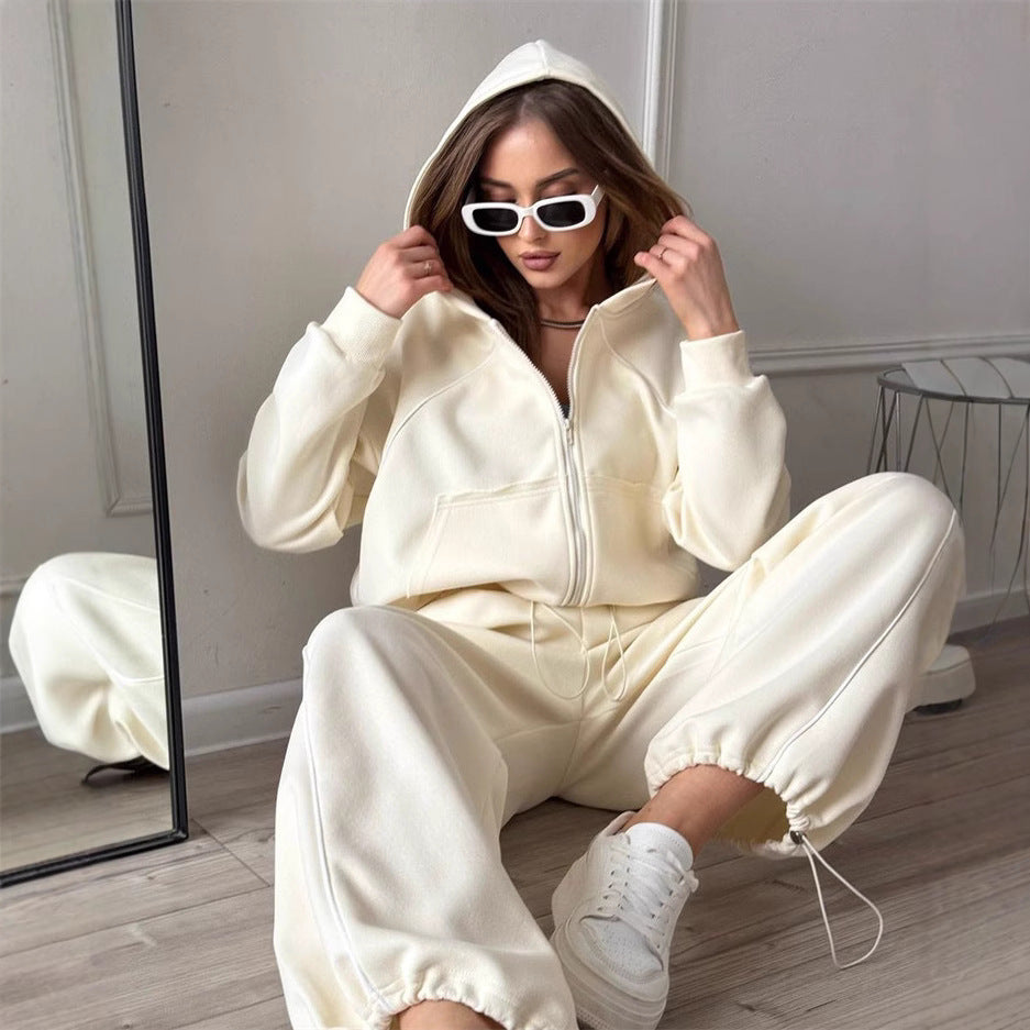 Damen nan Kapuzenjacke und weite Jogginghose Set mit kontrastnähten EB