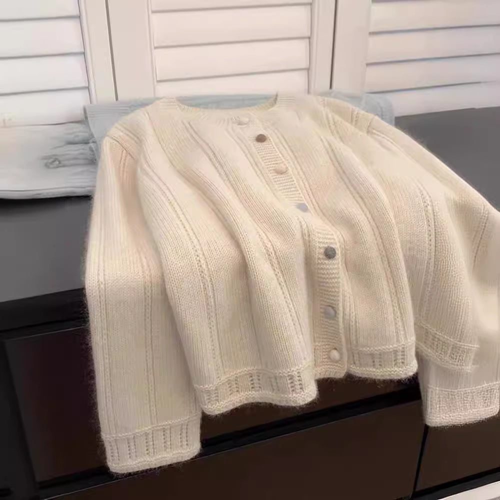 Damen Grobstrick-Cardigan mit geschmackvollem Knopfverschluss und weiten Ärmeln EB