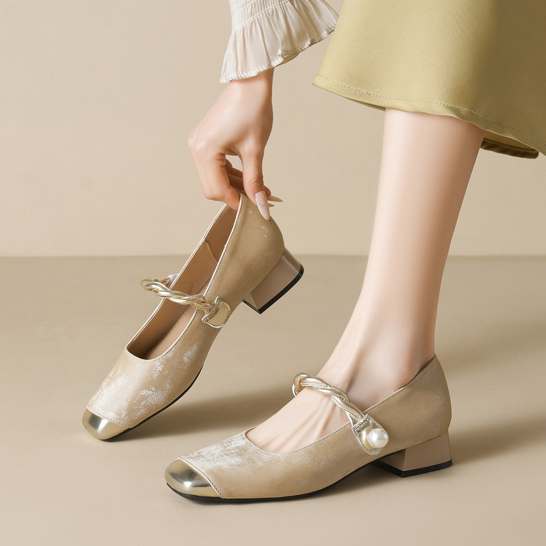 Damen elegante Ballerinas mit luxuriösem Perlenschmuck und modischem Riemendesign EB