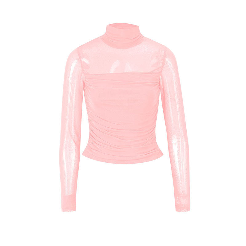Damen Langarmshirt mit eleganter Raffung und transparentem Design EB