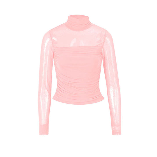 Damen Langarmshirt mit eleganter Raffung und transparentem Design EB